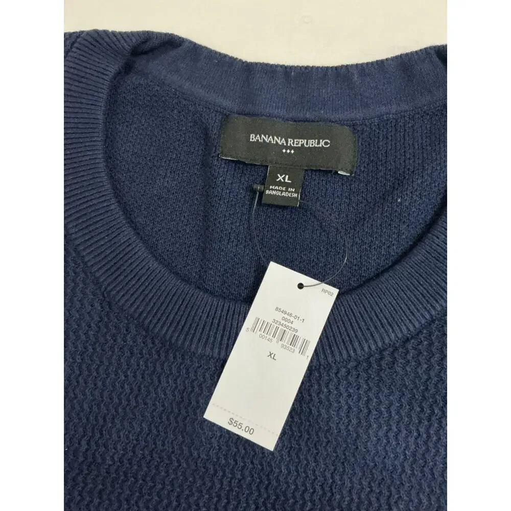 Banana Republic Slim-Fit Textured Sweater T-Shirt Mens XL Navy Blue Cotton Knit